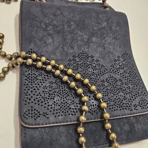 Ball and Chain Western Leather Crossbody Bag Black Brass Bead Chain Purse